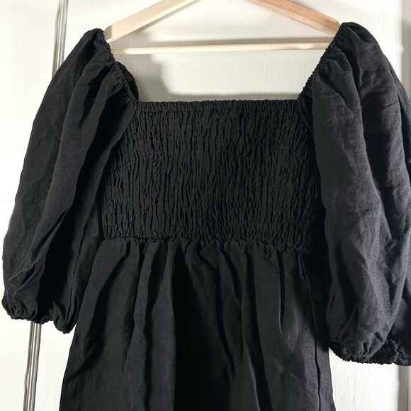 Tuckernuck Annie 100% Linen Smocked Puff Sleeve Dress Black XS - Picture 4 of 7